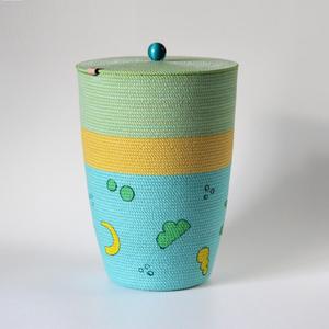 Large Woven Cotton Rope Storage <b>Basket</b> with Handle Eco-Friendly Foldable Modern Design for Dirty Clothes & Pillows - Product Image 5