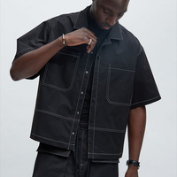 NOUVEAU 2026 T-shirt Homme Noir Manches Courtes Col V Grande Taille Personnalisable Logo 100% Coton Popeline Écologique Infroissable Style Urbain