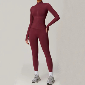 Purple Yoga Set 2 Piece Racerback Crop Top High Waist Full Length <b>Leggings</b> Seamless Spandex Polyester Women's Activewear - Product Image 6