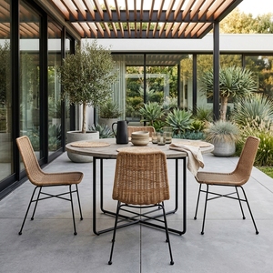 Silla de Comedor Moderna de Ratán Tejido con Miel Natural, Ecológica, Impermeable, para Exteriores y Patios - Product Image 2