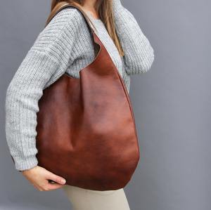 Sac à main en cuir Sac Hobo Cognac Marron Oversize épaule Sac à main de tous les jours Sac à main souple pour les femmes LHB-0041 - Product Image 2