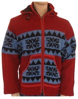 Vestes en laine d'hiver rouges pour hommes, taille plus, pull à fermeture éclair, col rond, motif jacquard floral, tricoté à la main, épais