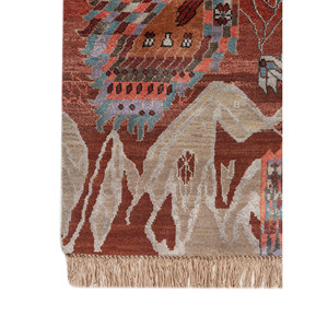 Alfombra Manchaha de Lana y Seda de Bambú con Patrón Abstracto Anudada a Mano en Rojo y Naranja - Para Uso Doméstico Les-2770 - Product Image 4