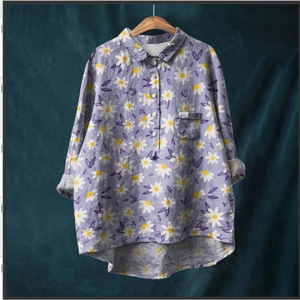 2025 nuova camicetta <span class=keywords><strong>da</strong></span> <span class=keywords><strong>donna</strong></span> estiva elegante, comoda, Casual, ampia e colorata con colletto arrotolato stampato - Product Image 4