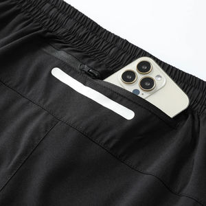 กางเกงกีฬาวิ่งกลางแจ้งลำลองระบายอากาศดีเอวกลางผ้าไหมเรืองแสงมีกระเป๋าโพลีเอสเตอร์สีทึบมีซิปกางเกงขาสั้นแฟชั่น - Product Image 6