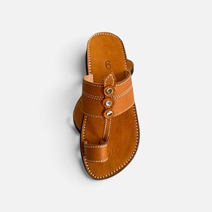 Sandales plates en cuir véritable pour hommes, à bout ouvert, avec fermeture à lanières, semelle en caoutchouc, style été - Product Image 3