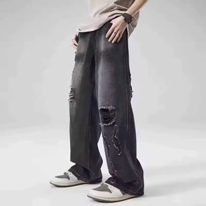 กางเกงยีนส์ฮิปฮอปขาตรงแบบวินเทจสำหรับผู้ชายกางเกงยีนส์ยืดได้ผ้าสวมใส่สบายมีสไตล์ - Product Image 1