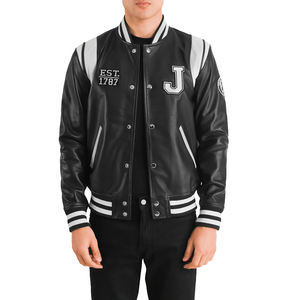 Veste Varsity Jackets noire de luxe entièrement personnalisée Veste universitaire Letterman à manches en cuir pour hommes Nouveau design - Product Image 1