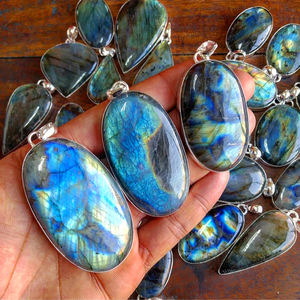Handmade Natural Multi Fire <b>Labradorite</b> German Silver Cabochon <b>Pendant</b> Blue Crystal Healing Personalised Jewelry - Product Image 1