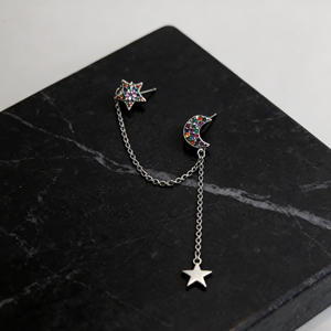 Pendientes de Cadena Larga con Estrella y Luna en Acero Inoxidable, Baño de Oro Vintage, con Circonitas de Colores, para Mujer, Regalo de Moda - Product Image 5