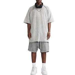 T-shirts en maille lourde lavés, ensemble de survêtement 2 pièces, coupe régulière, 100% coton, logo personnalisé pour hommes - Product Image 5