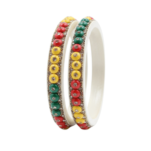 Tri-Color Beaded Lac Ball-shaped Bangles Rhinestones Diamonds Set 2-Trendy Religious Wedding Jewelry Amethyst Quartz Pearl Stone - Product Image 5