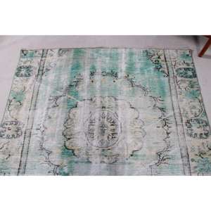 Alfombra Turca Vintage de 5x5.3 pies, Alfombra de Lana Verde - Product Image 5