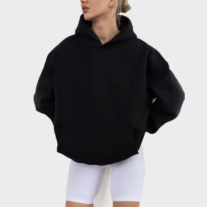 <b>Top</b> Selling Winter Women Oversized Knitted Hoodie Plain Dyed Streetwear Solid Front Customized Pullover Style OEM 100% Cotton - Product Image 4