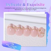 Faux ongles ronds courts en acrylique, motif fleur blanche or français, réutilisables, kit naturel, vente en gros
