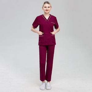 Combinaison d'infirmière à manches courtes 100% coton, col en V, ensemble uniforme pour femmes et hommes - Product Image 2