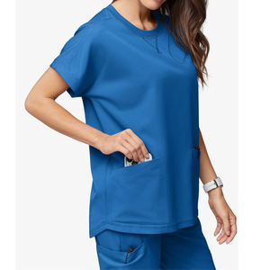 ชุดเครื่องแบบโรงพยาบาลเสื้อขัดคอวีโค้งมีกระเป๋าของผู้หญิงต้นฉบับกำหนดเองได้ - Product Image 2