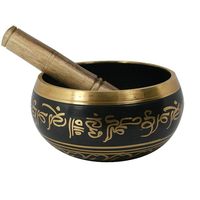 Cuenco tibetano antiguo de bronce con color azul, grabado o martillado, para la salud y un sonido mágico.