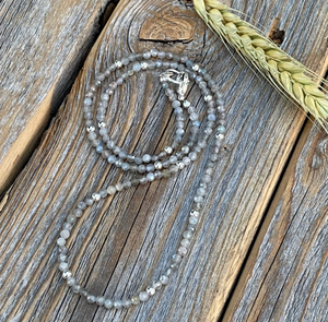Dainty Labradorite <b>Necklace</b>, <b>Small</b> Beaded <b>Necklace</b>, Minimalist Jewelry Scarf <b>Necklace</b>, Fringe Beaded Bandana - Product Image 1