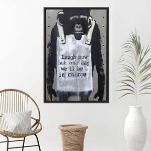 Art graffiti singe « Rire maintenant » : Tableau mural imprimé sur toile, 1 pièce encadrée noire - Product Image 1