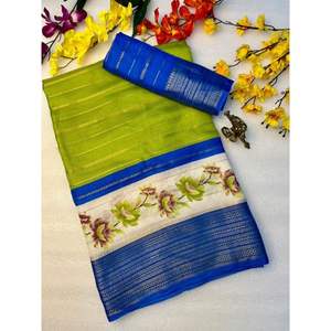 Saree en soie Mysore lourde de qualité supérieure bordure à deux tons et tissage complet saris indiens traditionnels pour fête nuptiale et festivals - Product Image 4