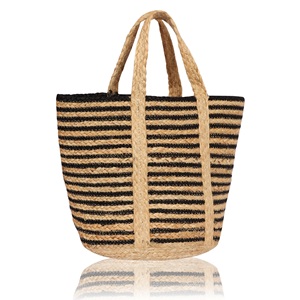 Striped Jute Tote Bag <b>Medium</b> Size Beach Shopping Handbag Rope Handle Eco Friendly Reusable Women's Shoulder <b>Purse</b> Delhi Made - Product Image 2