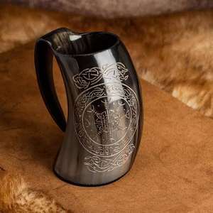 Tasses en corne viking sculptées à la main en corne d'animal véritable écologiques Mug à boire nautique poli taille L Cadeau d'affaires moderne - Product Image 2