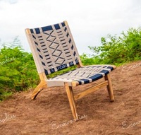 Fauteuil lounge d'appoint en bois de teck moderne de bonne qualité, tressé en corde, pour intérieur et extérieur, couleur bleu et blanc, personnalisable pour chambre et parc
