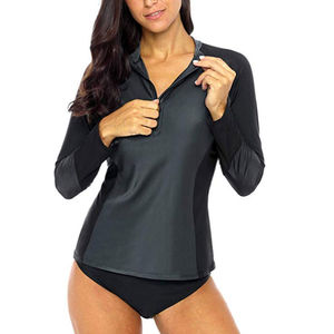 UPF 50 <b>Women</b> Athletic Rash Guard Long Sleeve Swimwear Top Half Quarter Zipper Design Compression Sports Shirt - Product Image 3