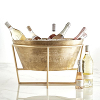 Seau à glace à double paroi en acier inoxydable, finition dorée, pour champagne, refroidisseur à vin, bac à boissons, seau à glace pour bar de fête avec poignées