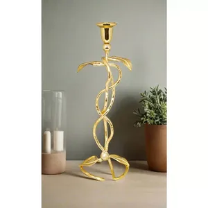 Leaf Design Gold Candle <b>Holders</b> <b>Hammered</b> Finished Wedding Accent Piece for Christmas - Product Image 6