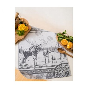 Nordic Embroidered Vintage Reindeer Organic 100% Pure Cotton Linen Cheap Custom <b>Quick</b> <b>Drying</b> Wash GOTS Certified Kitchen <b>Towels</b> - Product Image 1