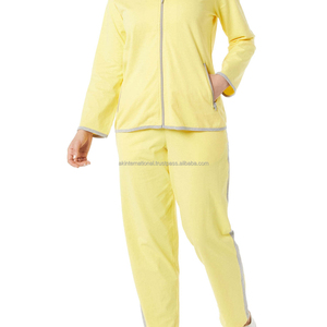 ชุดวอร์มผ้าฝ้ายลายทางสำหรับผู้หญิงสีเหลืองพร้อมโลโก้ตามสั่ง - Product Image 1