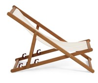 Chaise de camping pliante Adrena de haute qualité en teck massif, finition naturelle moderne, tissu résistant au soleil, portable pour l'extérieur et la villa