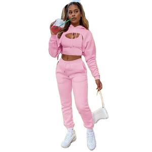 Women's Fleece Lined Hooded Sweatshirt Drawstring Pants <b>Vest</b> <b>Long</b> Sleeve Two Piece Set Autumn Casual Solid - Product Image 5