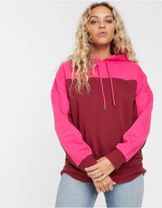 Tendencia EE. UU. Moda Mujer Estilo Vintage Sudadera con capucha personalizada Pink & Maroon Colorblock Pullover Soft Quality Streetwear 2025 - Product Image 4