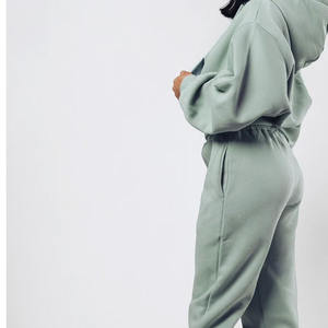 Ensemble de survêtement deux pièces pour femme, hiver, à capuche, lourd, imprimé, uni, surdimensionné, décontracté, coupe ample - Product Image 6