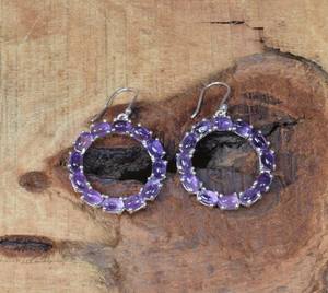 Boucles d'oreilles pendantes en argent sterling et or avec améthyste, design unique et élégant, faites à la main, bijoux pierre de naissance de février, cadeau de fête pour femme - Product Image 3