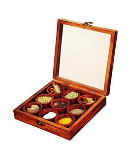 Boîte à épices carrée en bois de haute qualité 9 conteneurs Masala Dabba bocaux de stockage pour la cuisine conteneur en bois indien d'ARTISAN AURA - Product Image 6