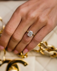 10x7mm Radiant Cut Moissanite <b>Solitaire</b> Engagement <b>Ring</b> in Classic Four Prong Gold Setting | Bridal Wedding Jewelry - Product Image 1