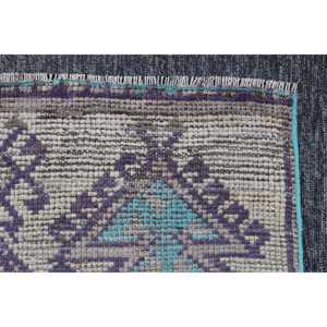 พรมวินเทจ Herki ขนาดเล็ก 2.4x9.9 ฟุต (73x303 ซม.) พรมขนสัตว์ลายเรขาคณิตสีเทอร์ควอยซ์แบบตุรกี - Product Image 5