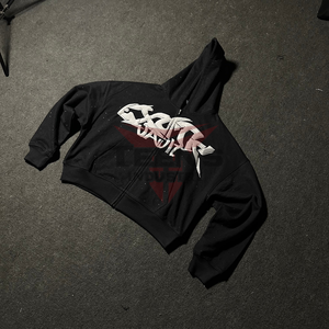 Sweat-shirts à capuche zippés pour hommes, hiver, avec strass, 100% coton, respirants, écologiques, manches longues, service OEM personnalisé - Product Image 3