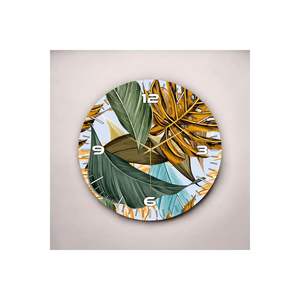 Horloge murale de table silencieuse en bois de 50cm avec motif de feuilles et de fleurs colorées avec cadeau numérique - Product Image 2