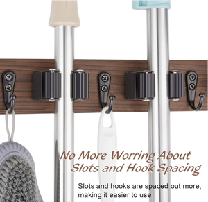 Soporte para escoba individual montado en la pared, organizador de fregona de <span class=keywords><strong>madera</strong></span> rústica, 4 ganchos, estante de almacenamiento duradero, <span class=keywords><strong>armario</strong></span> de garaje, lavandería, herramienta de cocina - Product Image 5