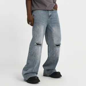 GDTEX jeans personnalisés avec strass pour hommes streetwear punk jeans vieillis jeans baggy hommes