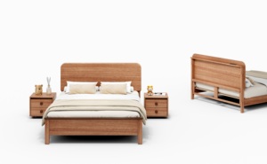 Premium Heartwood Wooden <b>Bed</b> with <b>Soft</b> Headboard - Product Image 5