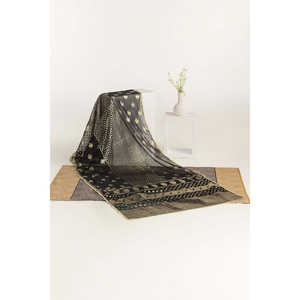 Chal de Chifón de Seda Negro con Estampado Digital Floral y Patrón Liso Bordado para Mujer, Ideal para Fiestas de Invierno - Product Image 3