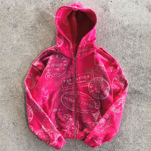 Sweat à capuche d'hiver pour homme, coupe classique, poids lourd, 100% coton, orné de strass et imprimé sur toute la surface, personnalisable OEM - Product Image 4