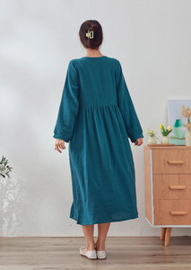 Moda mujer de manga larga A-Line Abayas Casual O-cuello Maxi vestidos de oración con cinturón para primavera Ramadán mujeres musulmanas - Product Image 4