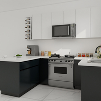 SANTOPOVA Armoire de cuisine modulaire personnalisée en forme de L Appareils encastrés Portes à panneau plat en panneau de mélamine durable MDF